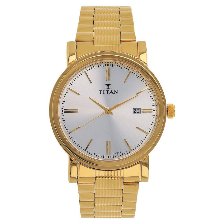 Titan Quartz Analog with Date Silver Dial Stainless Steel Strap Watch for Men NS1712YM02