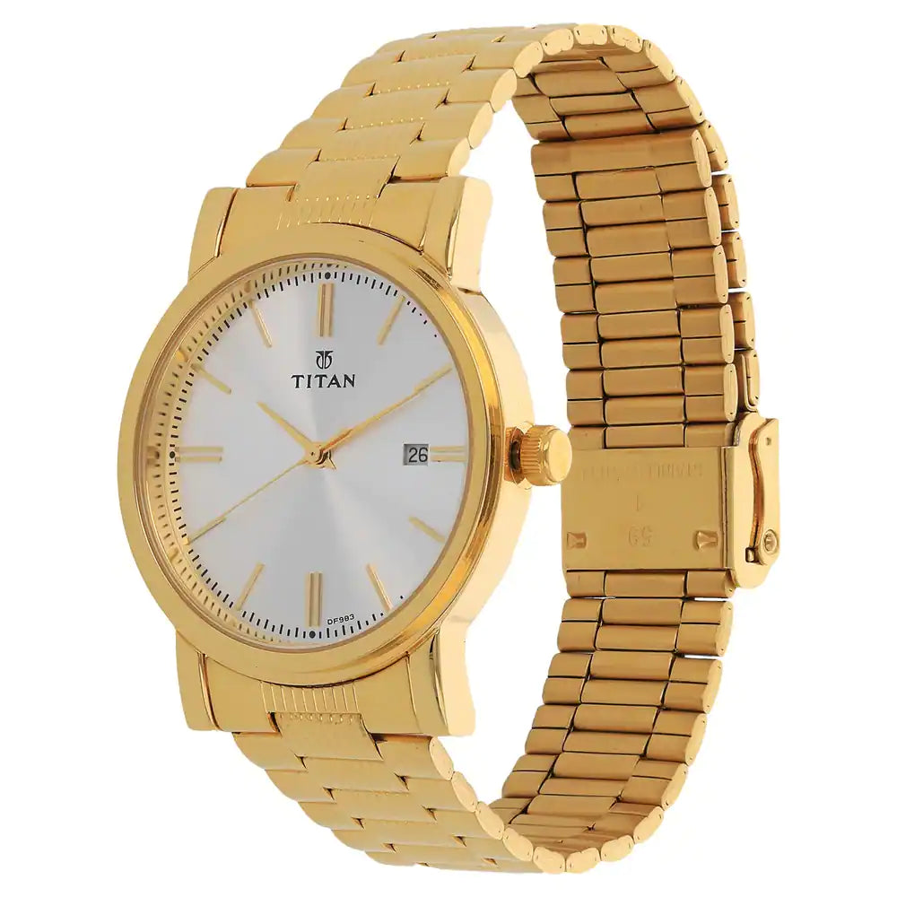 Titan Silver Dial Golden Stainless Steel Strap Watch - NM1712YM02 (DF983)