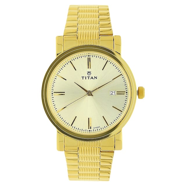 TITAN Champagne Dial Golden Stainless Steel Strap Watch NM1712YM03