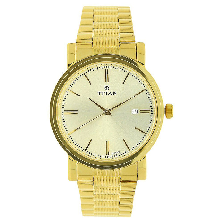 Titan Quartz Analog with Date Champagne Dial Stainless Steel Strap Watch for Men NS1712YM03
