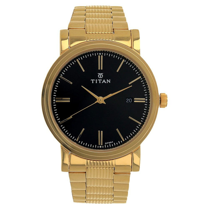 Titan Quartz Analog with Date Black Dial Stainless Steel Strap Watch for Men-NJ1712YM04