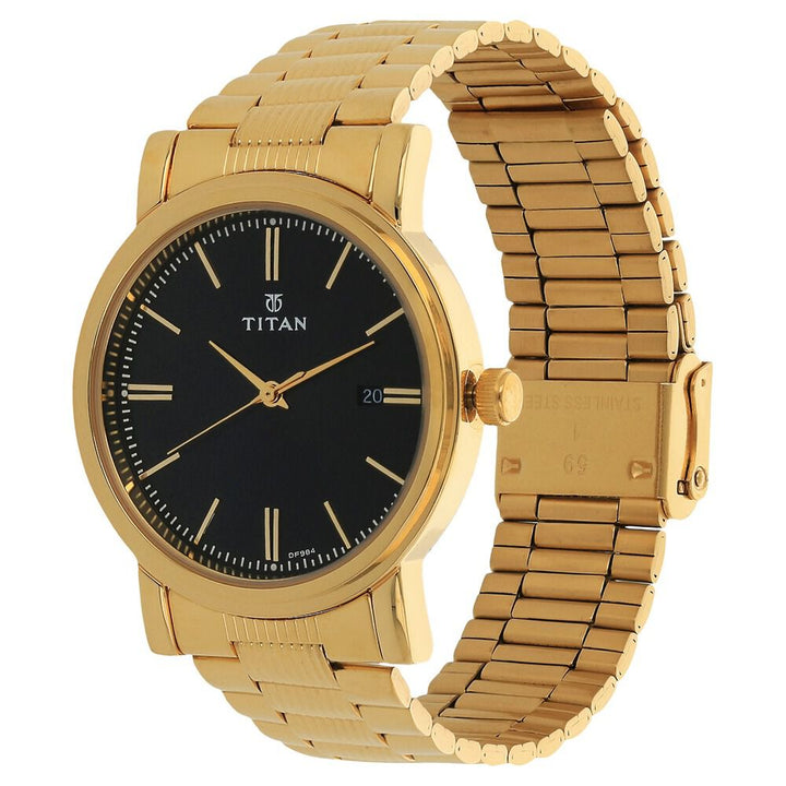 Titan Quartz Analog with Date Black Dial Stainless Steel Strap Watch for Men-NJ1712YM04