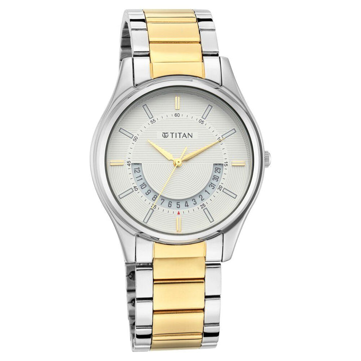 Titan Lagan White Dial Analog Metal Strap Watch for Men NS1713BM01