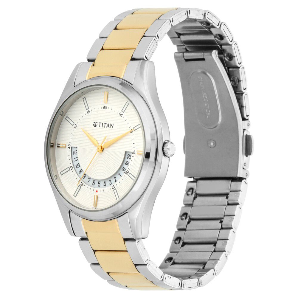 Titan Lagan White Dial Analog Metal Strap Watch for Men-NT1713BM01