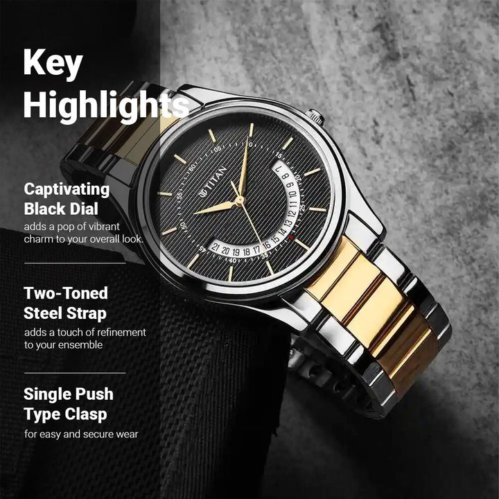 Titan Men's Multifunction Karishma: Two-Tone Steel Elegance Watch-NT1713BM02