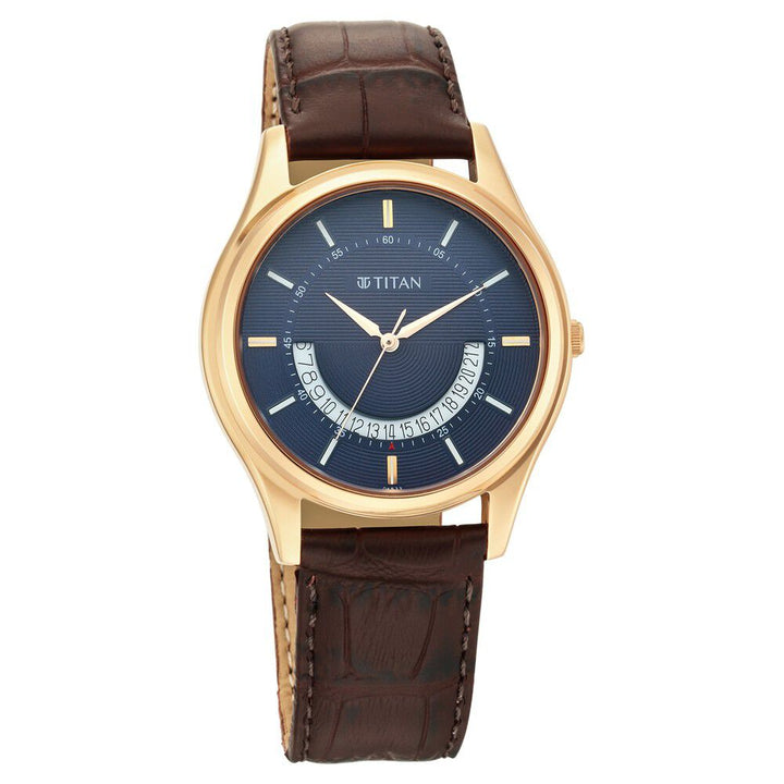 Titan Lagan Blue Dial Analog Leather Strap Watch for Men-NT1713WL01