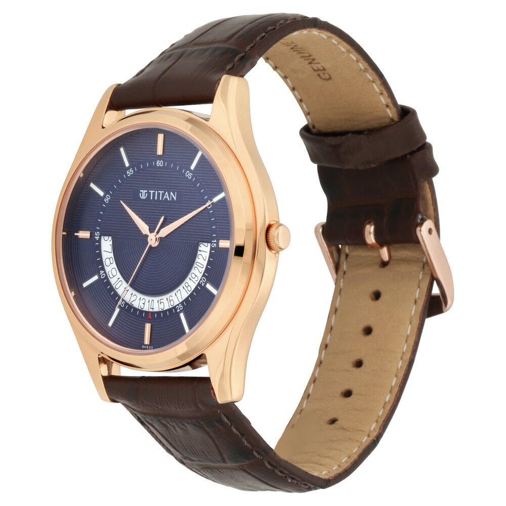 Titan Lagan Blue Dial Analog Leather Strap Watch for Men NS1713WL01