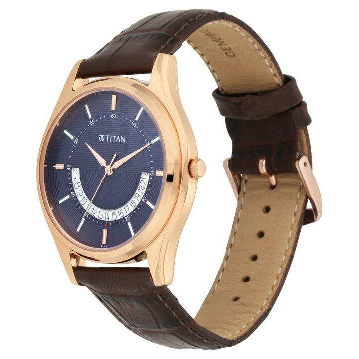 Titan Lagan Blue Dial Analog Leather Strap Watch for Men NS1713WL01