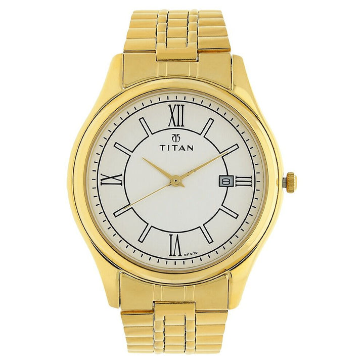Titan Quartz Analog with Date White Dial Stainless Steel Strap Watch for Men-NN1713YM02