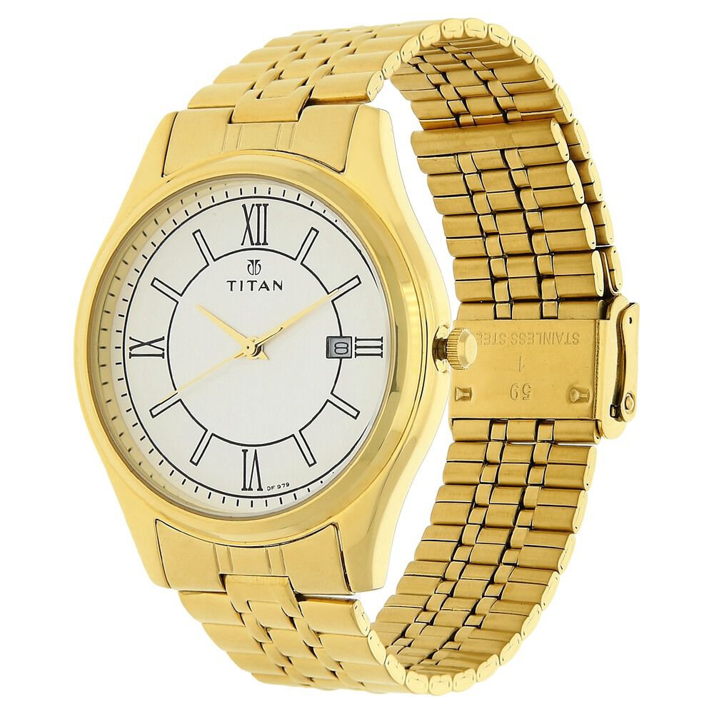 Titan Quartz Analog with Date White Dial Stainless Steel Strap Watch for Men-NN1713YM02