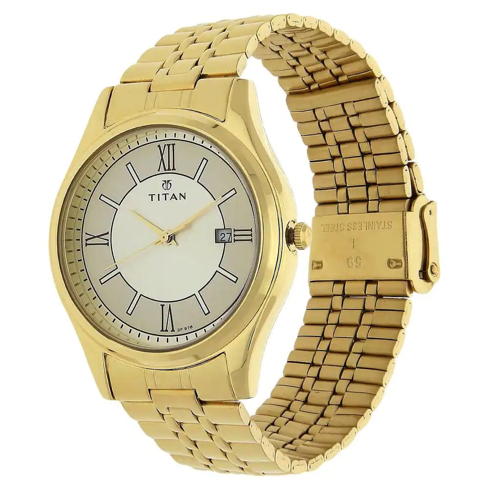 Titan Champagne Dial Golden Stainless Steel Strap Watch NP1713YM03 / 1713YM03