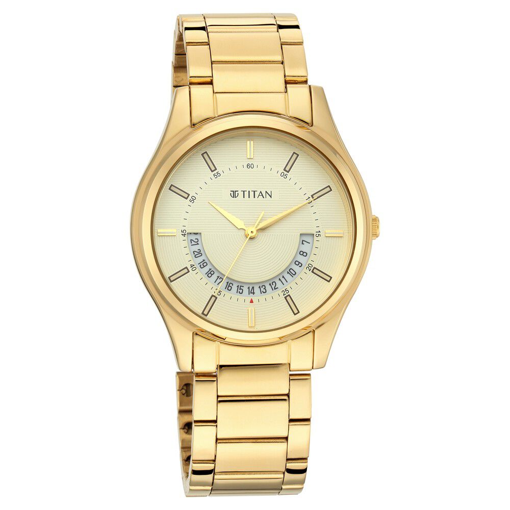 Titan Lagan Yellow Dial Analog Metal Strap Watch for Men - The Watch Factory ®