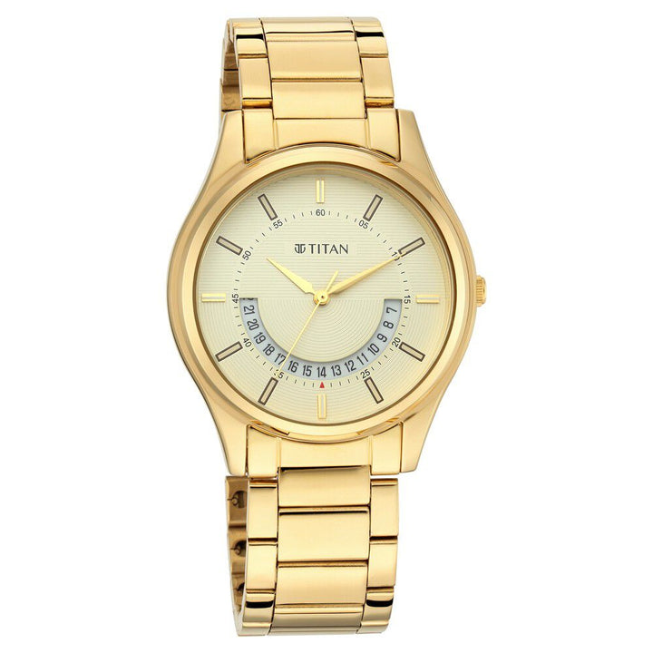 Titan Lagan Yellow Dial Analog Metal Strap Watch for Men NS1713YM06