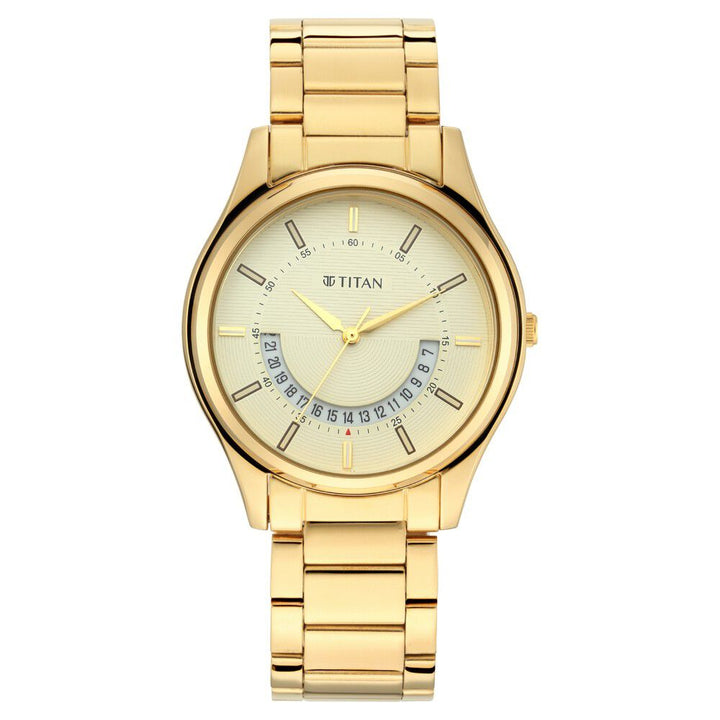 Titan Lagan Yellow Dial Analog Metal Strap Watch for Men NS1713YM06