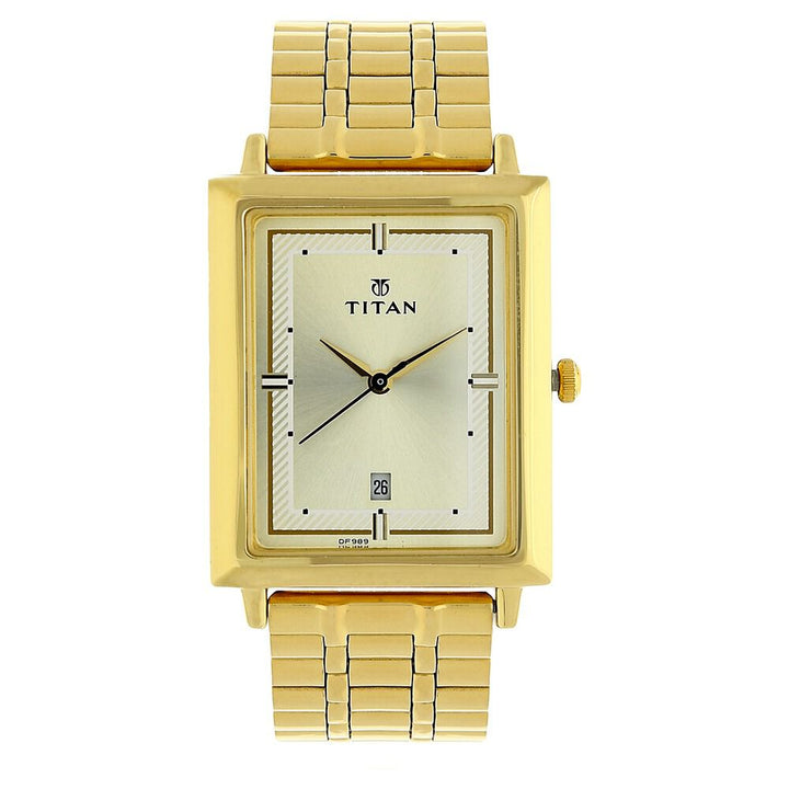 Titan Quartz Analog with Date Champagne Dial Stainless Steel Strap Watch for Men NS1715YM02