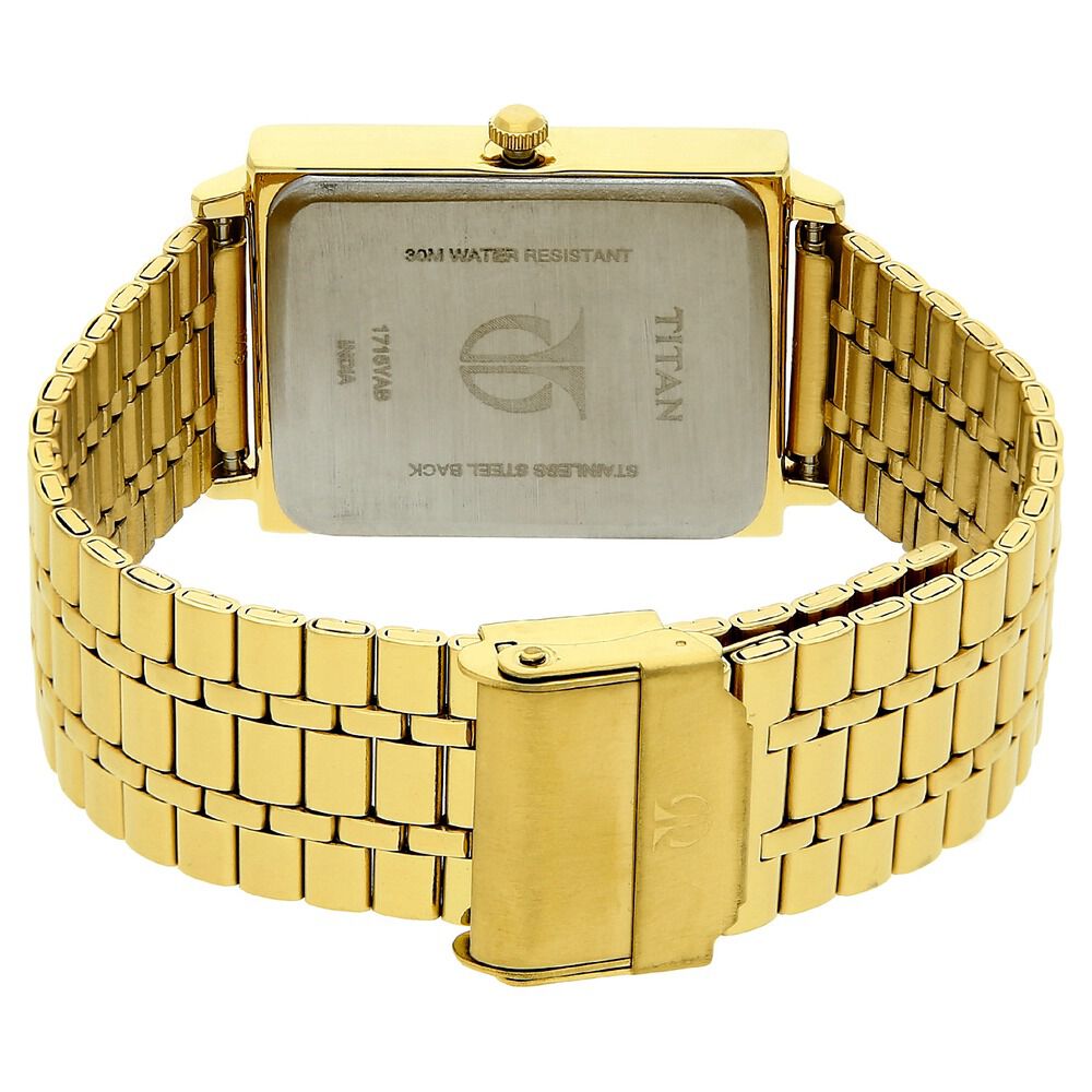 Titan Quartz Analog with Date Champagne Dial Golden Stainless Steel Strap Rectangular Shaped Watch For Men - The Watch Factory ®