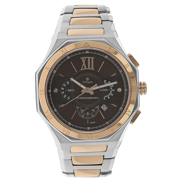 Titan Regalia Rome Brown Dial Chronograph Stainless Steel Strap Watch for Men-NK1716KM01