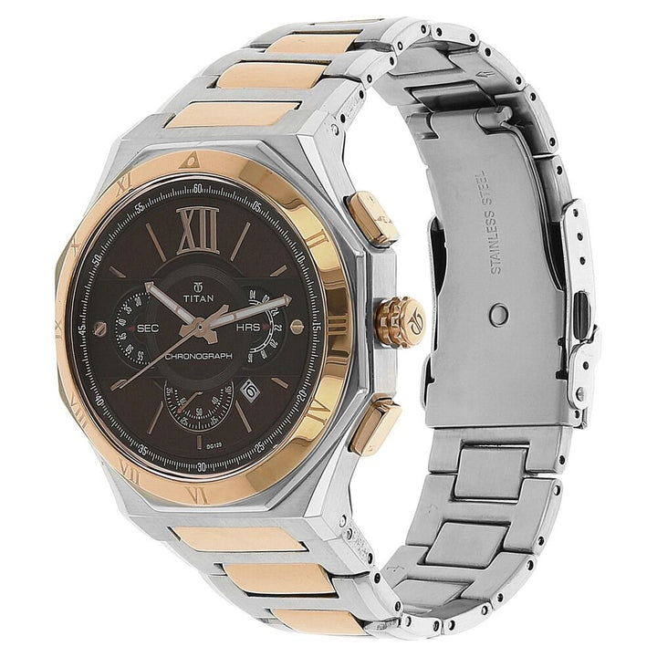 Titan Regalia Rome Brown Dial Chronograph Stainless Steel Strap Watch for Men-NK1716KM01