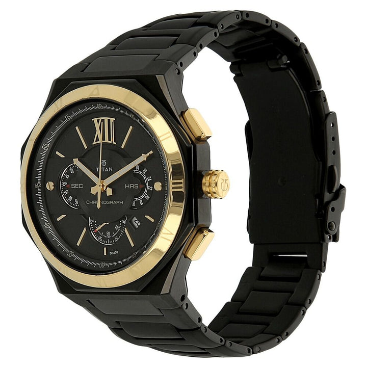 Titan Regalia Rome Black Dial Chronograph Stainless Steel Strap watch for Men-NK1716KM02
