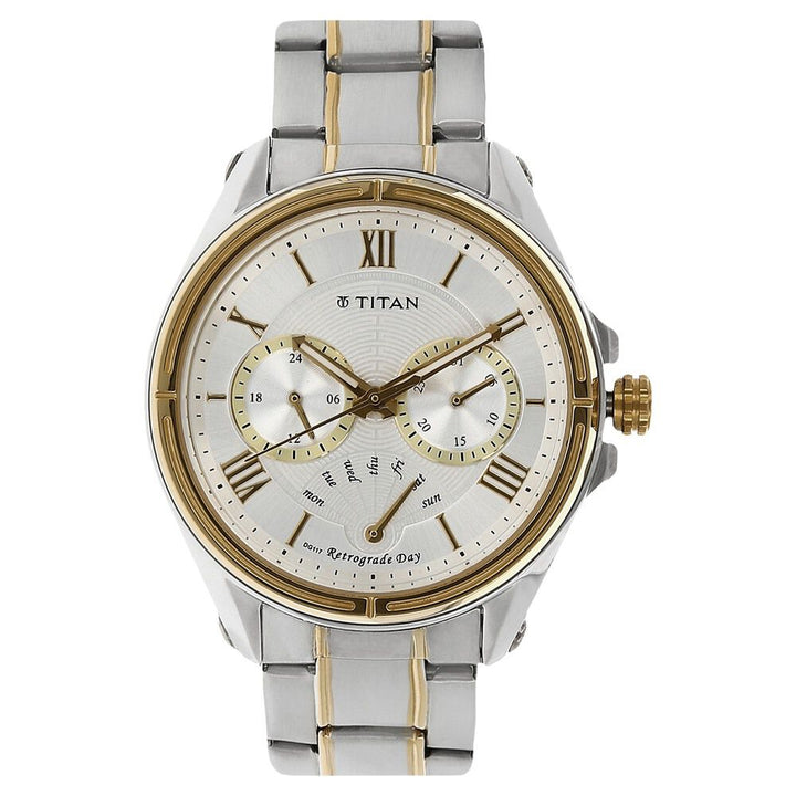 Titan Quartz Multifunction Silver Dial Stainless Steel Strap Watch for Men-NL1717BM01