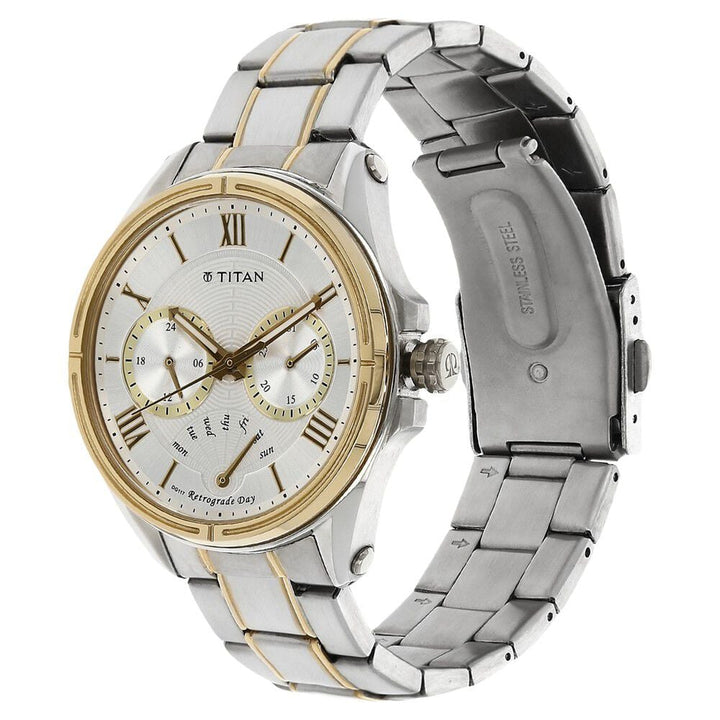 Titan Quartz Multifunction Silver Dial Stainless Steel Strap Watch for Men-NL1717BM01