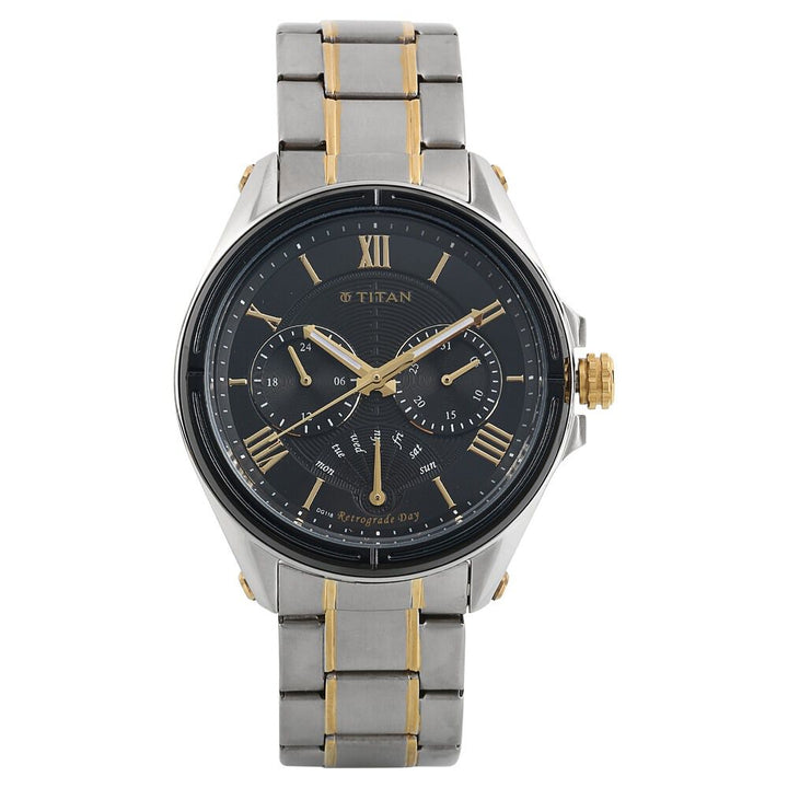 Titan Regallia Black Dial Quartz Multifunction Stainless Steel Strap watch for Men-NL1717KM01