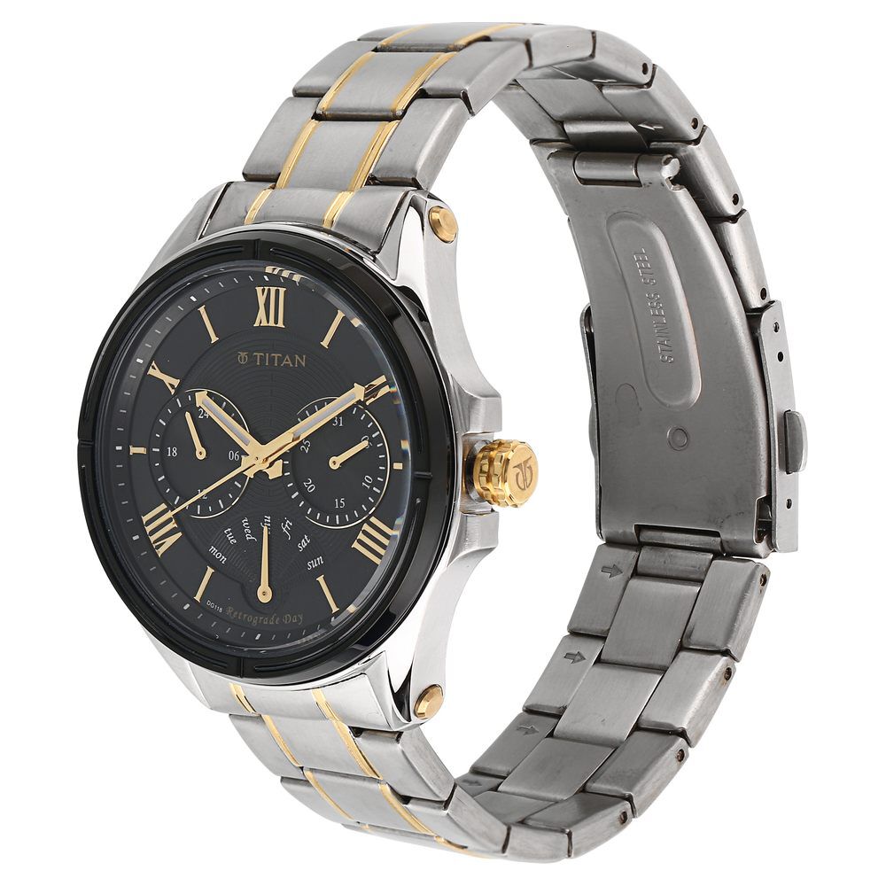 Titan Regallia Black Dial Quartz Multifunction Stainless Steel Strap watch for Men-NL1717KM01