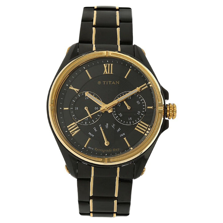 Titan Quartz Multifunction Black Dial Stainless Steel Strap Watch for Men-NK1717KM02