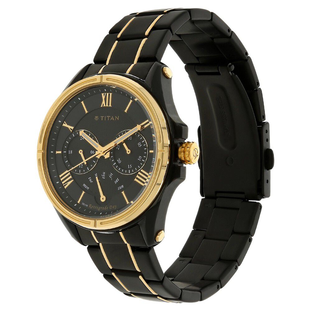 Titan Quartz Multifunction Black Dial Stainless Steel Strap Watch for Men-NK1717KM02