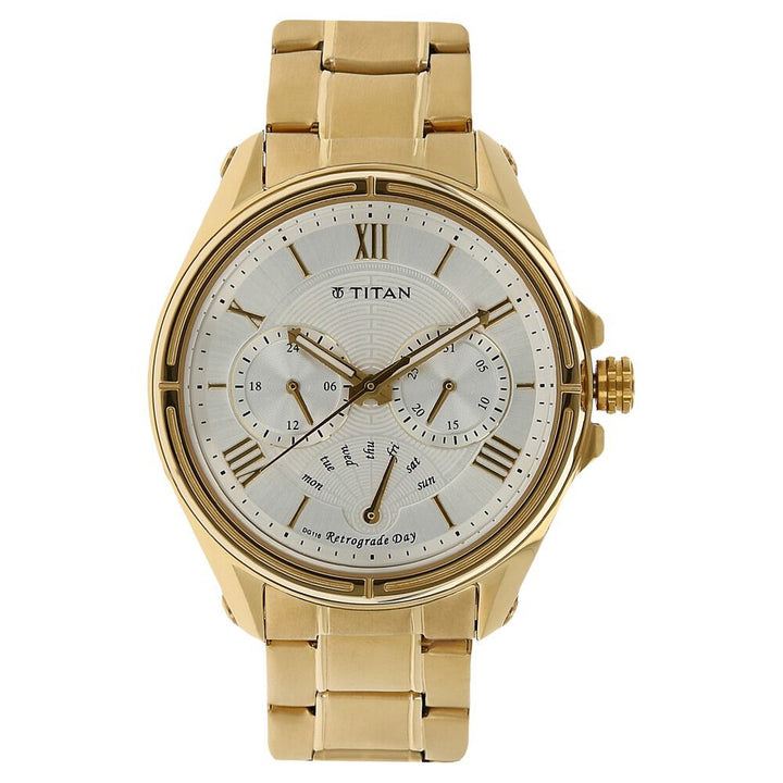 Titan Quartz Multifunction Silver Dial Stainless Steel Strap Watch for Men-NL1717YM01