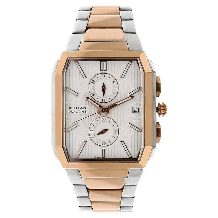 Titan Quartz Multifunction Silver Dial Stainless Steel Strap Watch for Men-1719KM01