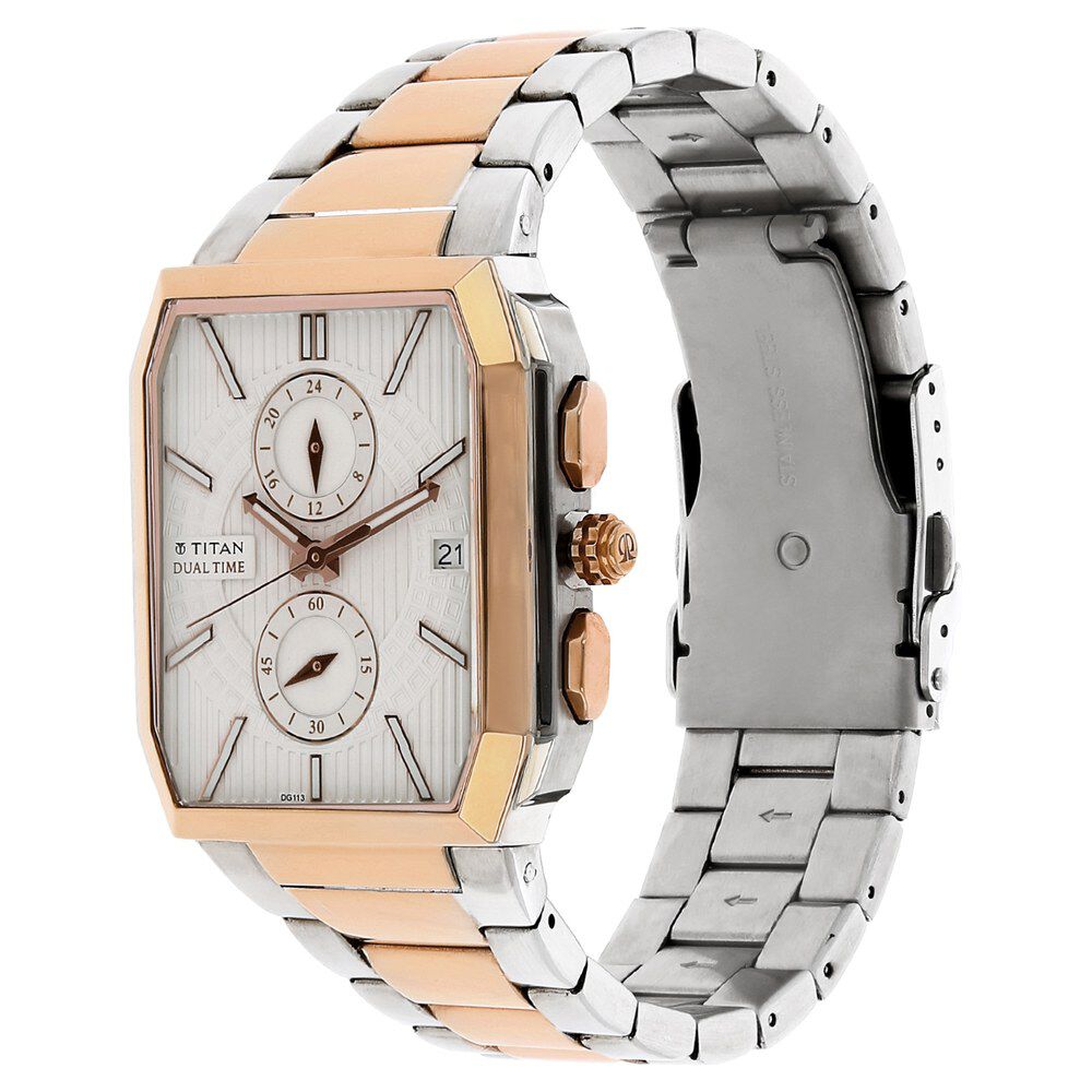 Titan Quartz Multifunction Silver Dial Stainless Steel Strap Watch for Men-1719KM01