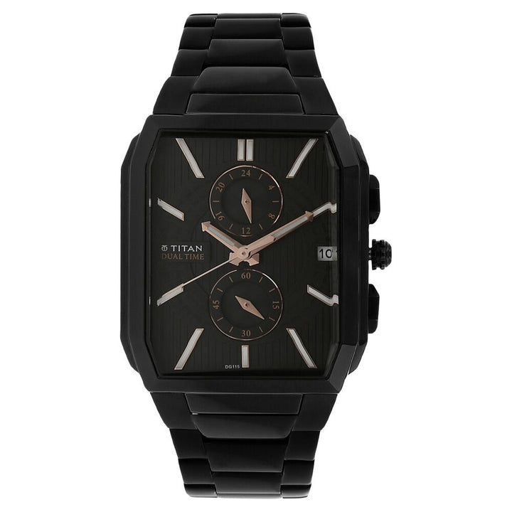 Titan Quartz Multifunction Black Dial Stainless Steel Strap Watch for Men-1719NM01