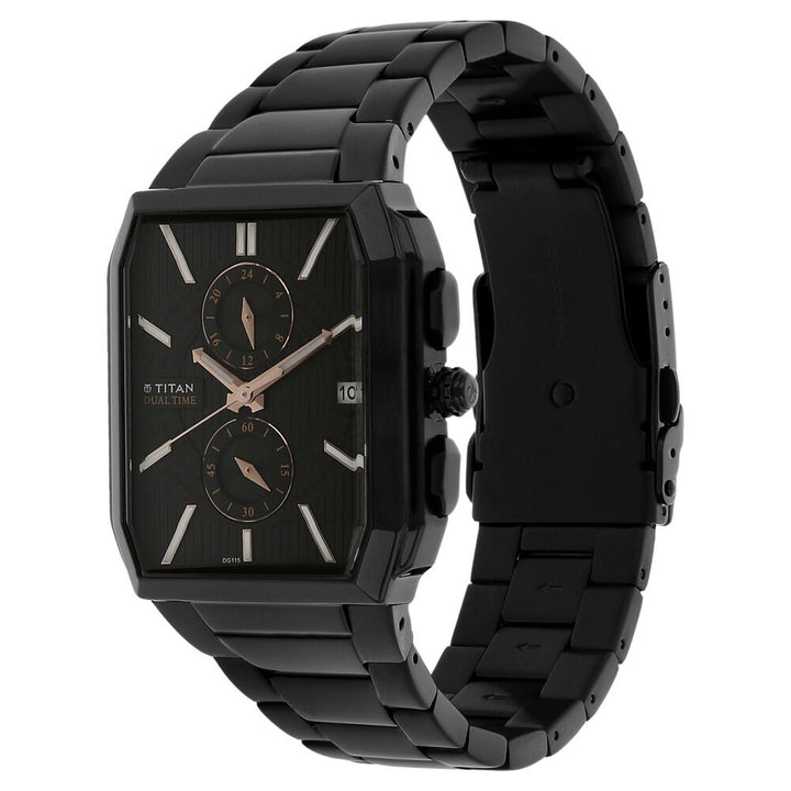 Titan Quartz Multifunction Black Dial Stainless Steel Strap Watch for Men-1719NM01