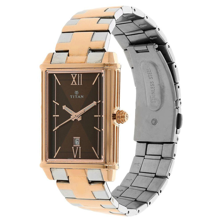 Titan Regalia Rome Brown Dial Analog with Date Stainless Steel Strap watch for Men-1720KM01