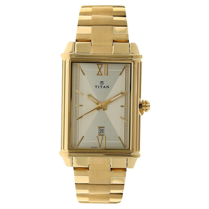 Titan Regalia Rome Champagne Dial Analog with Date Stainless Steel Strap watch for Men-1720YM01