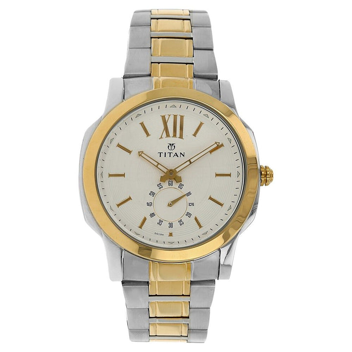 Titan Regalia Rome White Dial Quartz Multifunction Stainless Steel Strap watch for Men-NK1721BM01