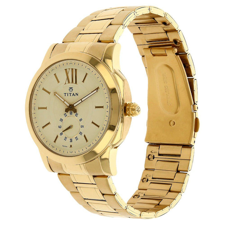 Titan Regalia Rome Champagne Dial Quartz Multifunction Stainless Steel Strap watch for Men-NN1721YM01