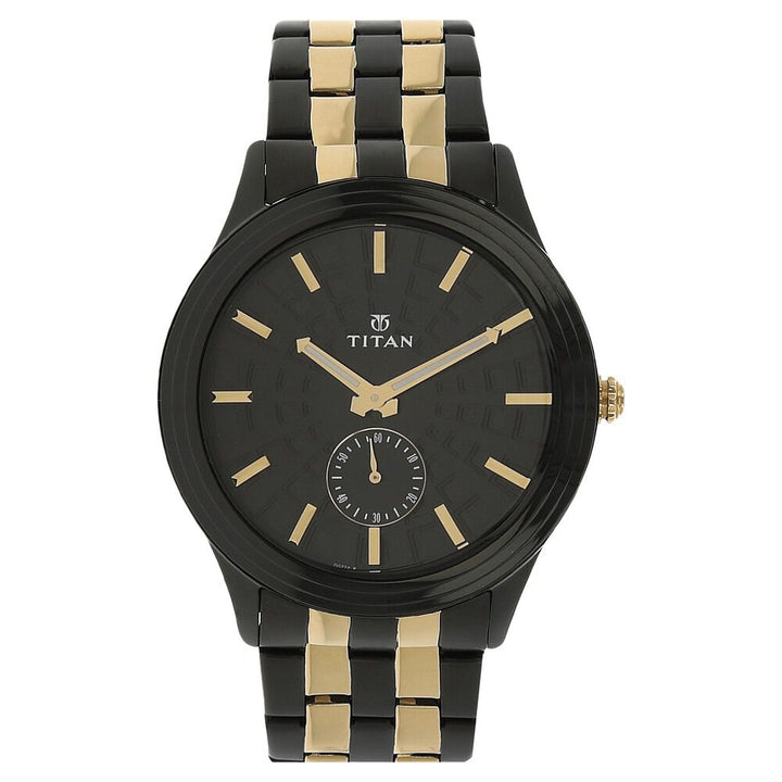 Titan Quartz Multifunction Black Dial Stainless Steel Strap Watch for Men-NK1722KM01