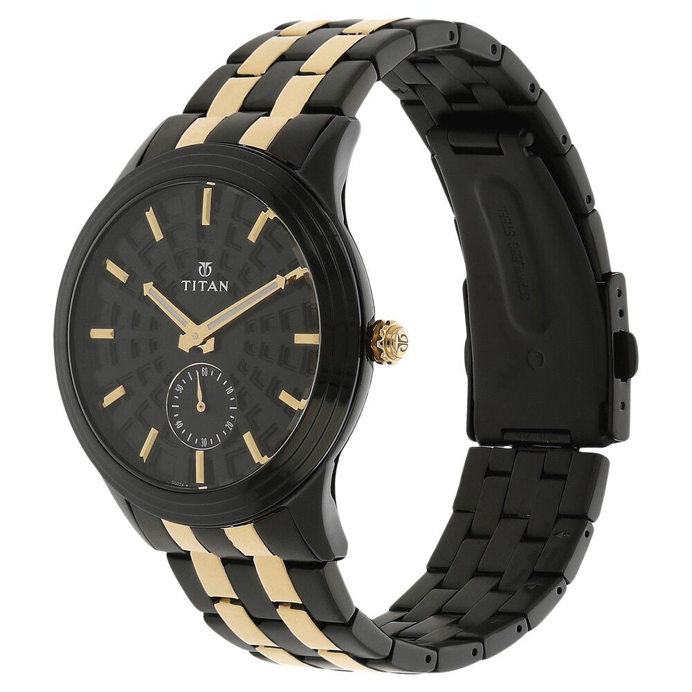 Titan Quartz Multifunction Black Dial Stainless Steel Strap Watch for Men-NK1722KM01