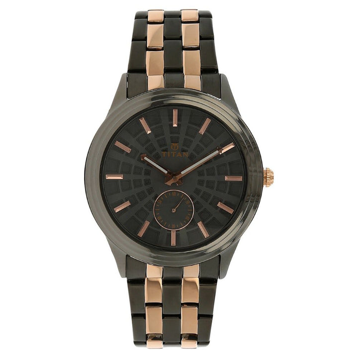 Titan Quartz Multifunction Black Dial Stainless Steel Strap Watch for Men-NK1722KM02