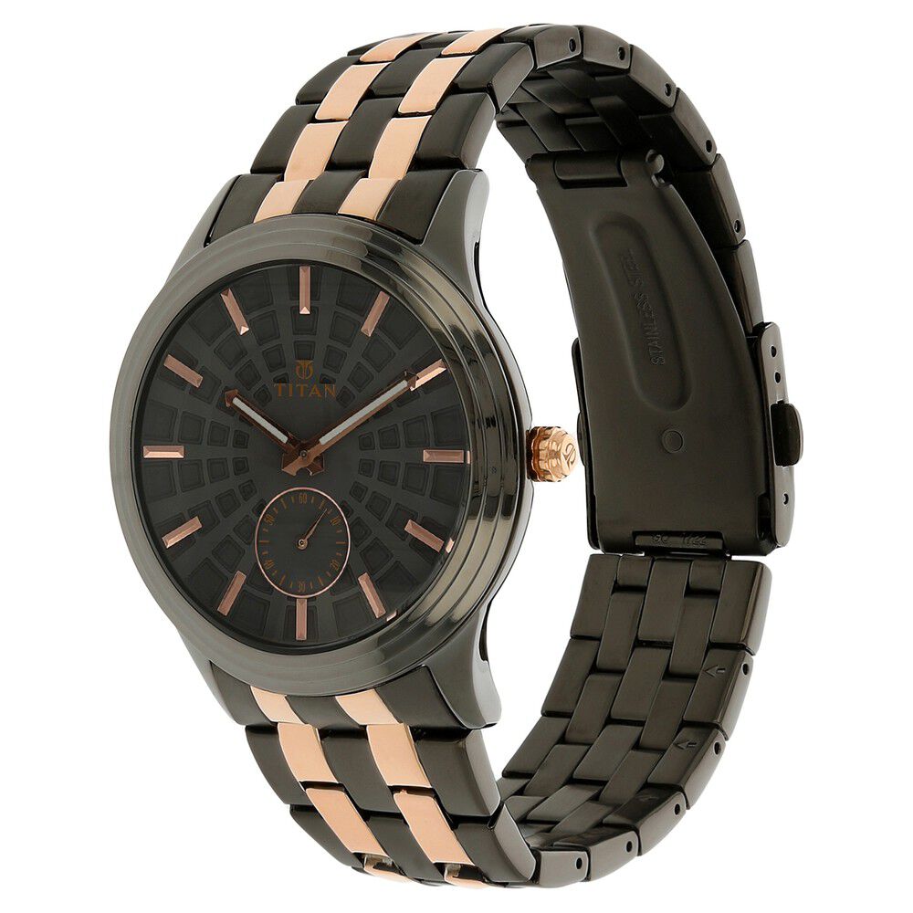 Titan Quartz Multifunction Black Dial Stainless Steel Strap Watch for Men-NK1722KM02