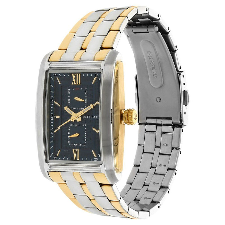Titan Quartz Multifunction Blue Dial Stainless Steel Strap Watch for Men-1724BM01