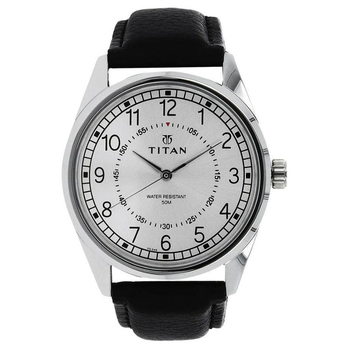 Titan Workwear Silver Dial Analog Leather Strap watch for Men-NL1729SL01