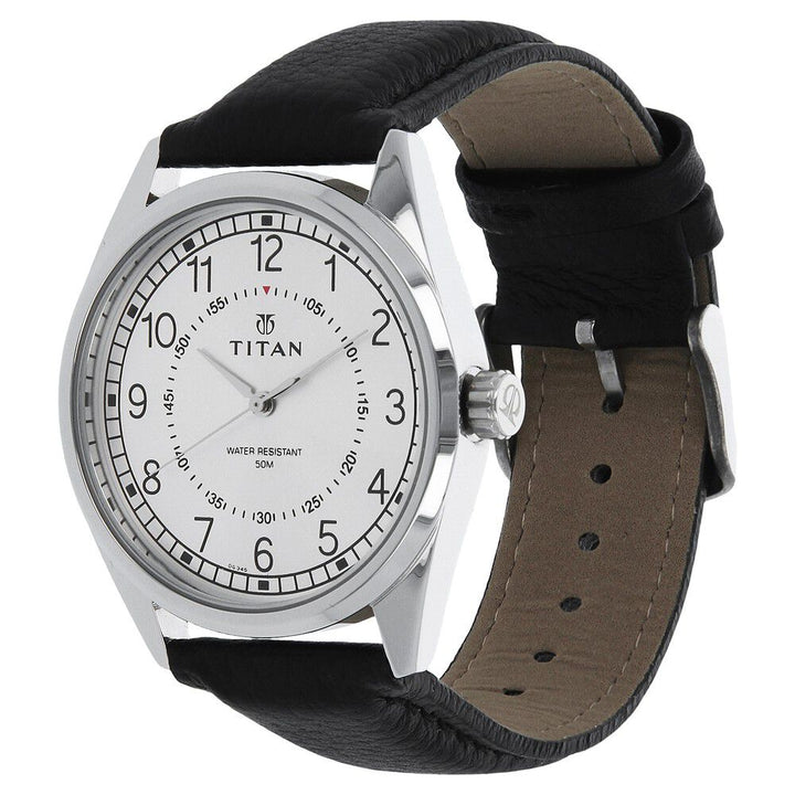 Titan Workwear Silver Dial Analog Leather Strap watch for Men-NL1729SL01