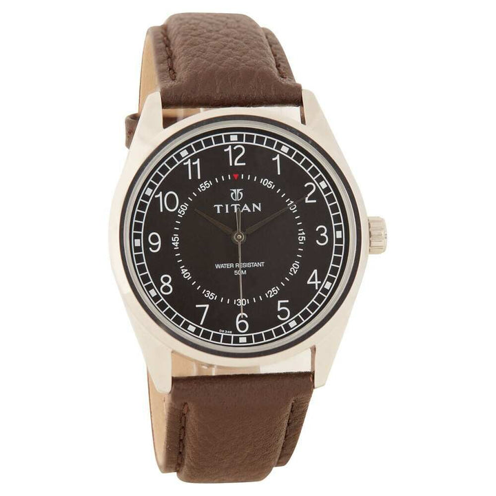 Titan Men's Timeless Charm: Men's Analog Watch with Black Dial and Brown Leather Strap - The Watch Factory ®