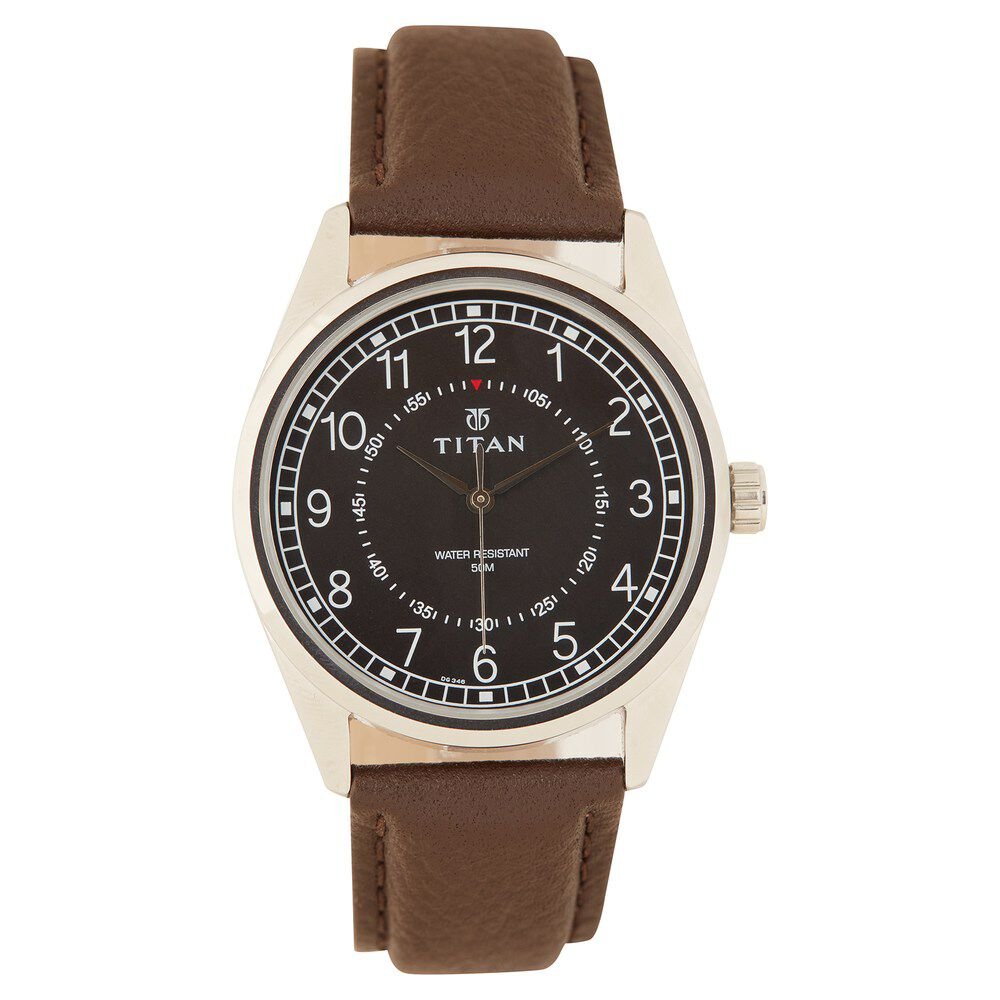 Titan Men's Timeless Charm: Men's Analog Watch with Black Dial and Brown Leather Strap - The Watch Factory ®