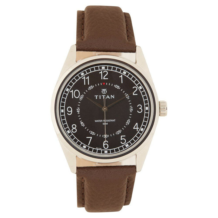Titan Men's Timeless Charm: Men's Analog Watch with Black Dial and Brown Leather Strap - The Watch Factory ®