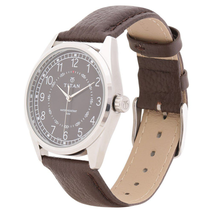 Titan Men's Timeless Charm: Men's Analog Watch with Black Dial and Brown Leather Strap - The Watch Factory ®