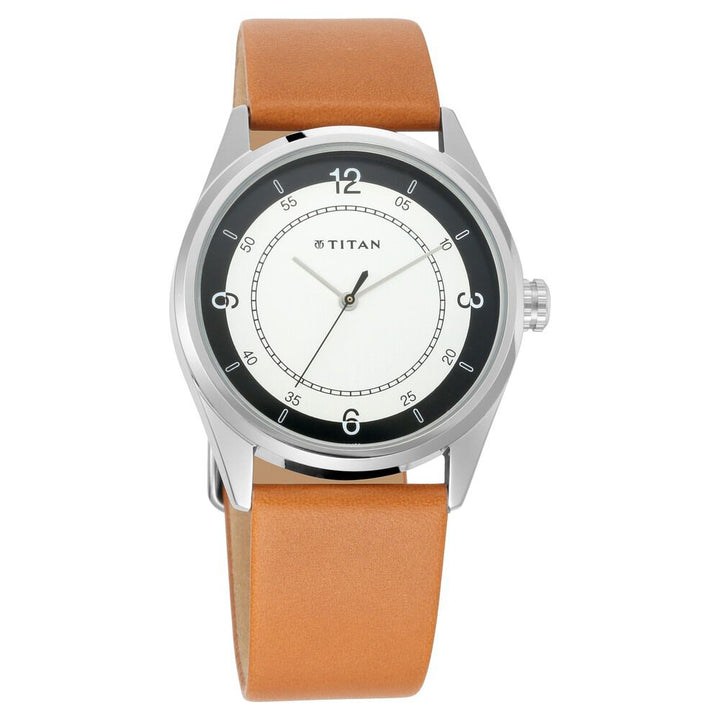 Titan Quartz Analog White Dial Leather Strap Watch for Men NS1729SL03